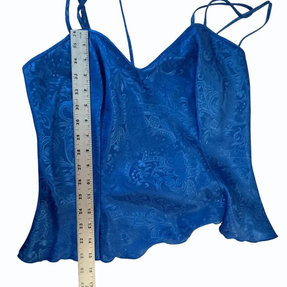 VTG Victorias Secret Blue Jacquard Cami Top Sz S Silky Satin Gold Label Strappy - Picture 8 of 9